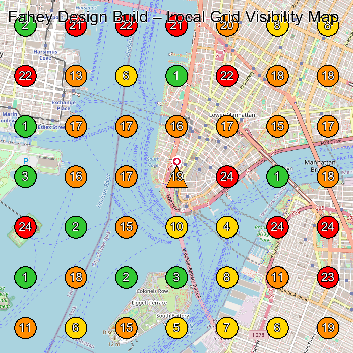 Fahey Design Build Construction Company GeoGrid ranking map for New York NY